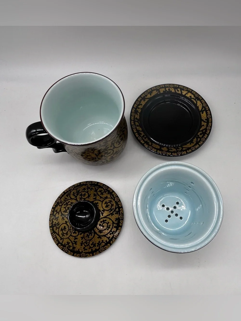 NEW Chinese Tea Cup Diffuser Set Gzhengfu Black Gold